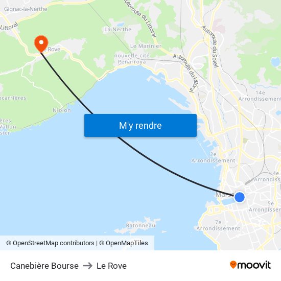 Canebière Bourse to Le Rove map