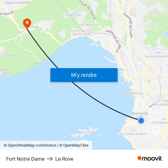 Fort Notre Dame to Le Rove map