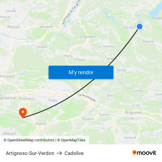 Artignosc-Sur-Verdon to Cadolive map