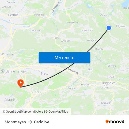 Montmeyan to Cadolive map