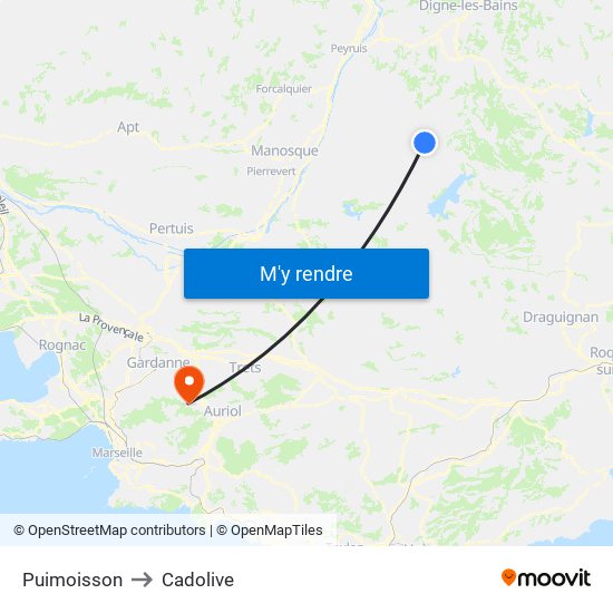 Puimoisson to Cadolive map