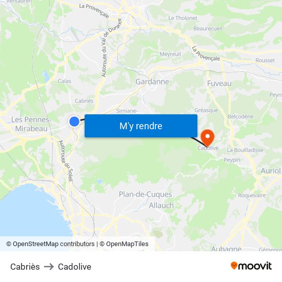 Cabriès to Cadolive map