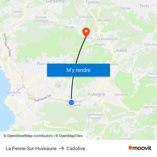 La Penne-Sur-Huveaune to Cadolive map