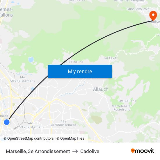 Marseille, 3e Arrondissement to Cadolive map
