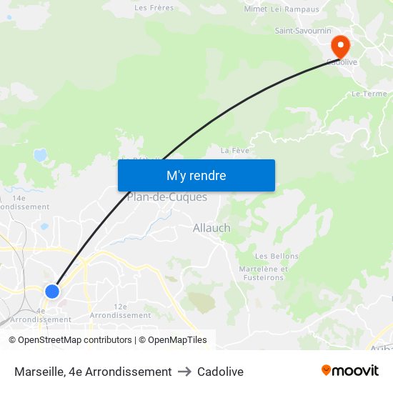 Marseille, 4e Arrondissement to Cadolive map
