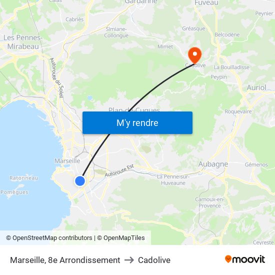 Marseille, 8e Arrondissement to Cadolive map