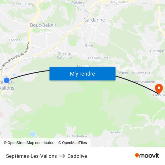 Septèmes-Les-Vallons to Cadolive map