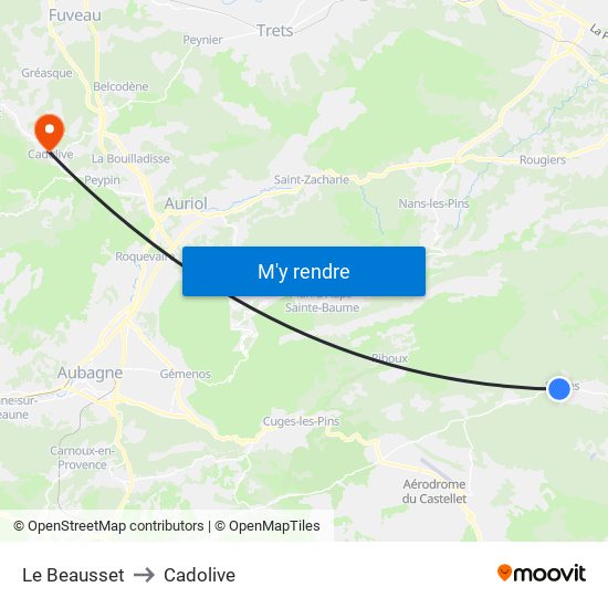 Le Beausset to Cadolive map