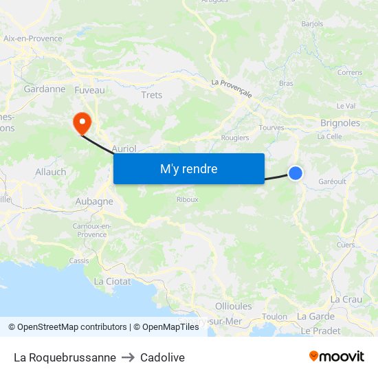 La Roquebrussanne to Cadolive map