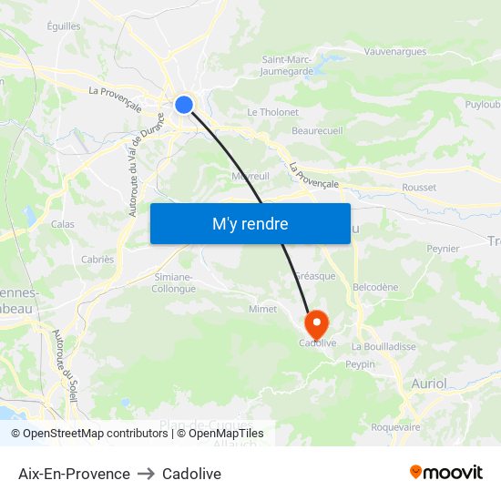 Aix-En-Provence to Cadolive map