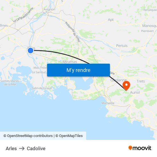 Arles to Cadolive map