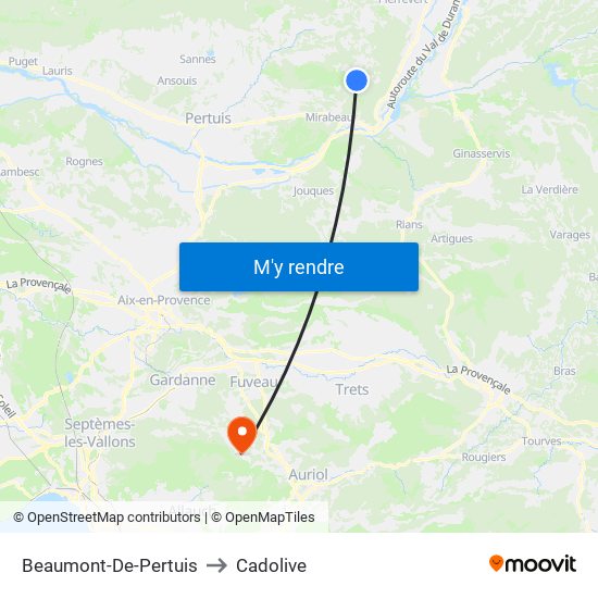 Beaumont-De-Pertuis to Cadolive map