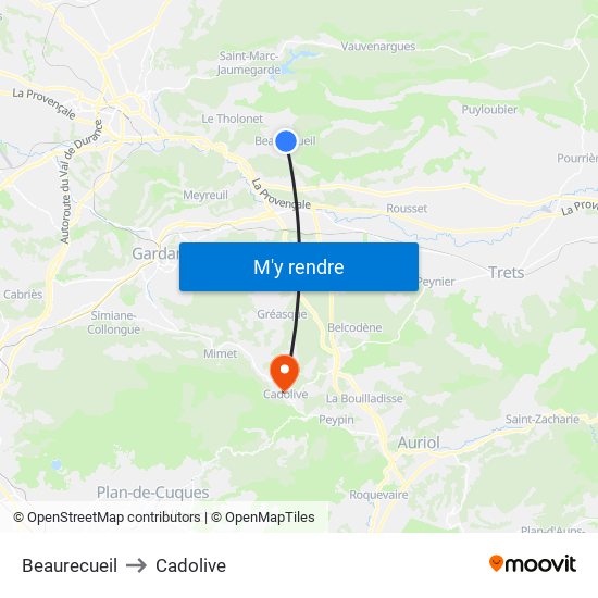 Beaurecueil to Cadolive map