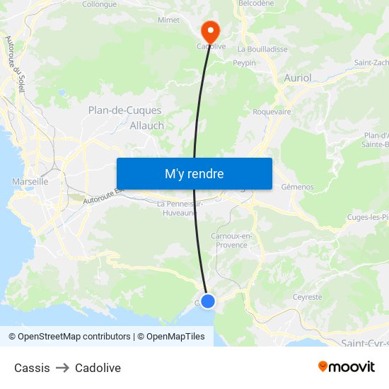 Cassis to Cadolive map