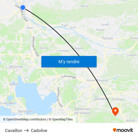 Cavaillon to Cadolive map