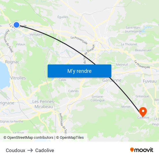 Coudoux to Cadolive map