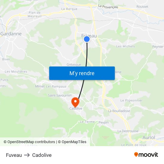 Fuveau to Cadolive map