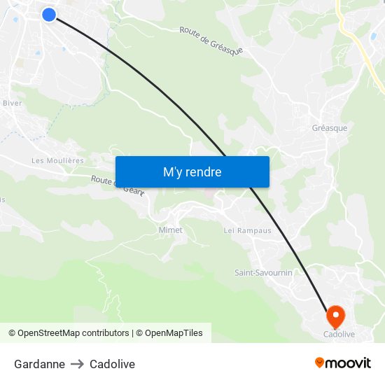 Gardanne to Cadolive map