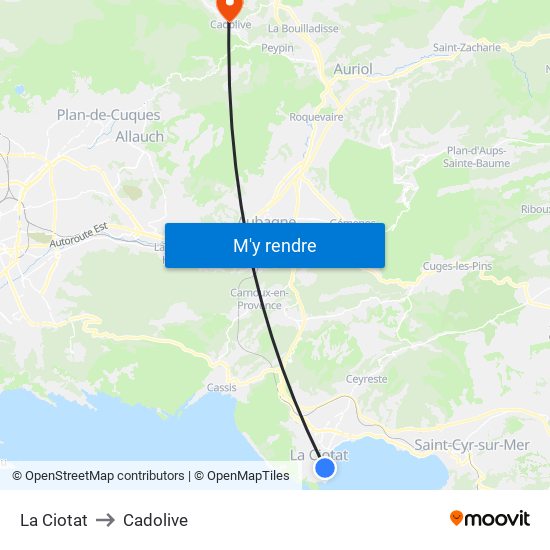La Ciotat to Cadolive map