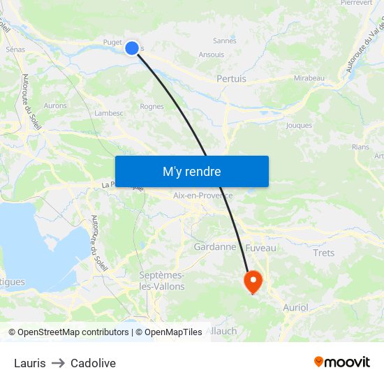 Lauris to Cadolive map