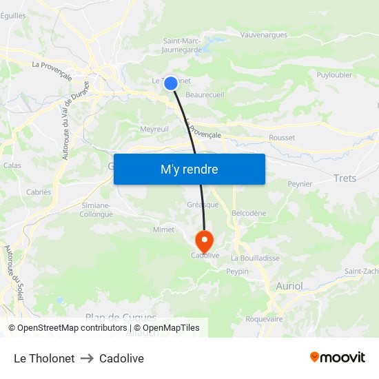 Le Tholonet to Cadolive map