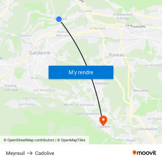 Meyreuil to Cadolive map