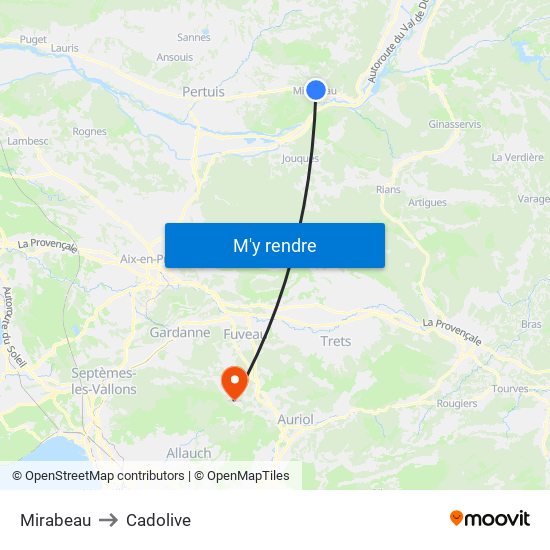 Mirabeau to Cadolive map