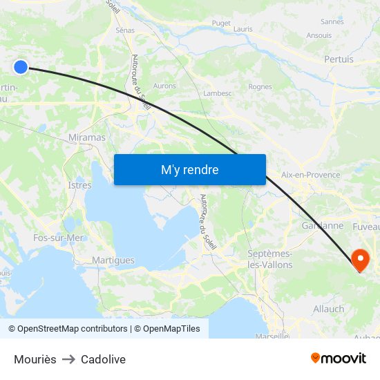Mouriès to Cadolive map