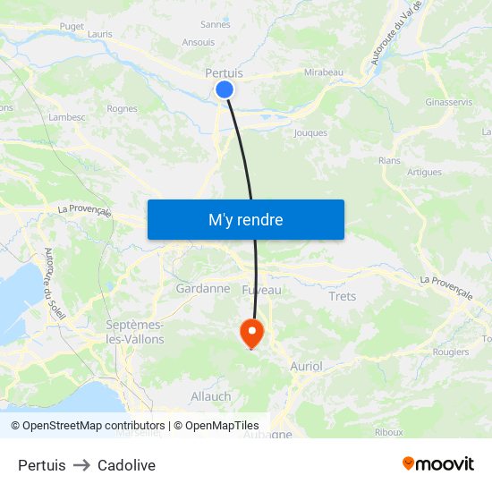 Pertuis to Cadolive map