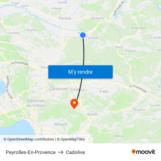Peyrolles-En-Provence to Cadolive map
