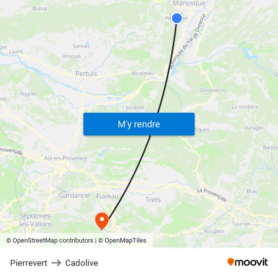 Pierrevert to Cadolive map