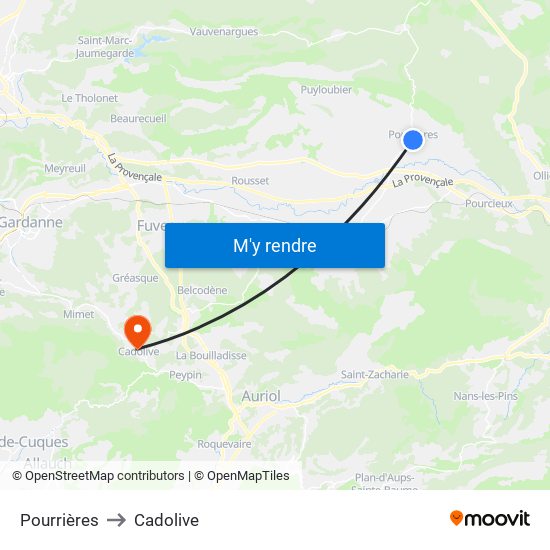 Pourrières to Cadolive map