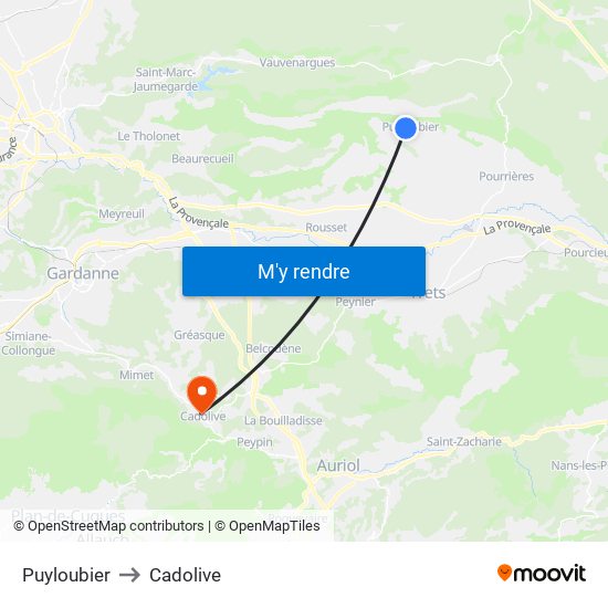 Puyloubier to Cadolive map