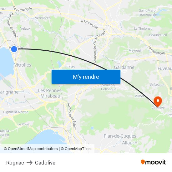 Rognac to Cadolive map