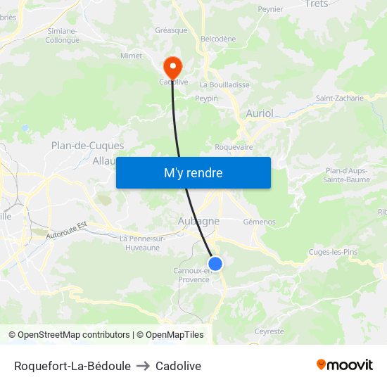 Roquefort-La-Bédoule to Cadolive map