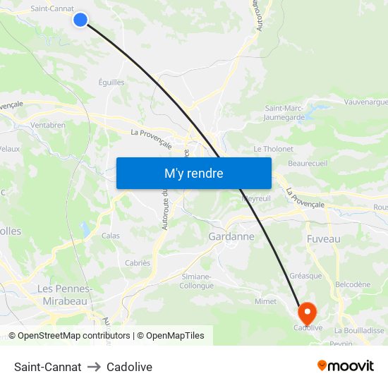 Saint-Cannat to Cadolive map