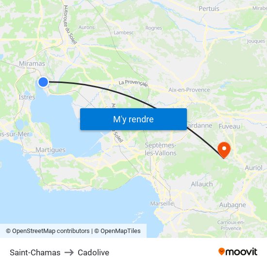 Saint-Chamas to Cadolive map