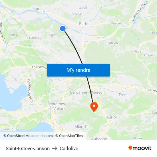 Saint-Estève-Janson to Cadolive map