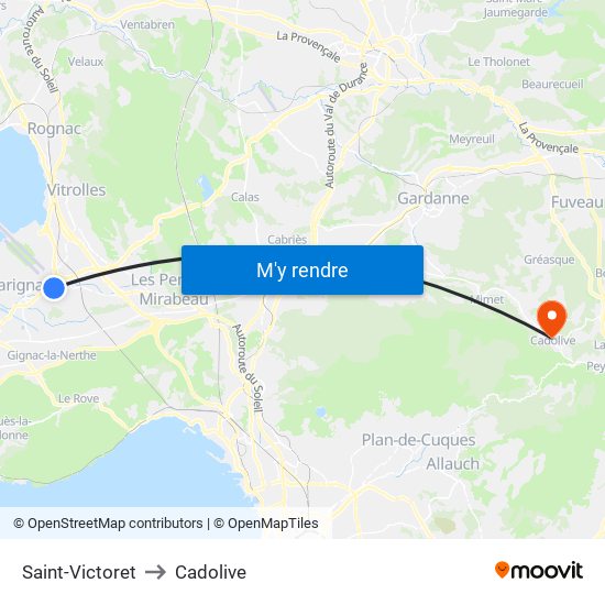 Saint-Victoret to Cadolive map