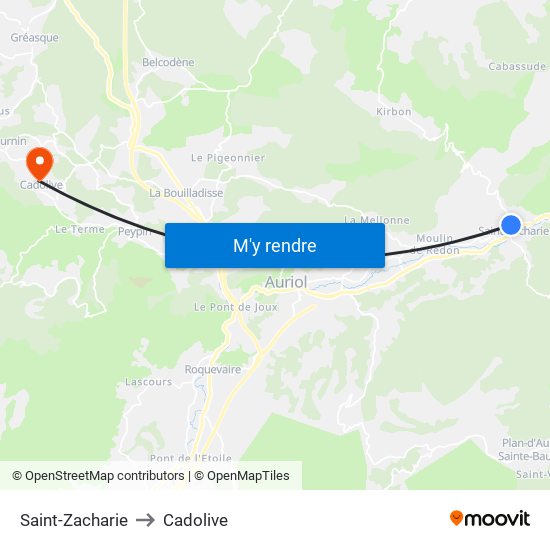 Saint-Zacharie to Cadolive map