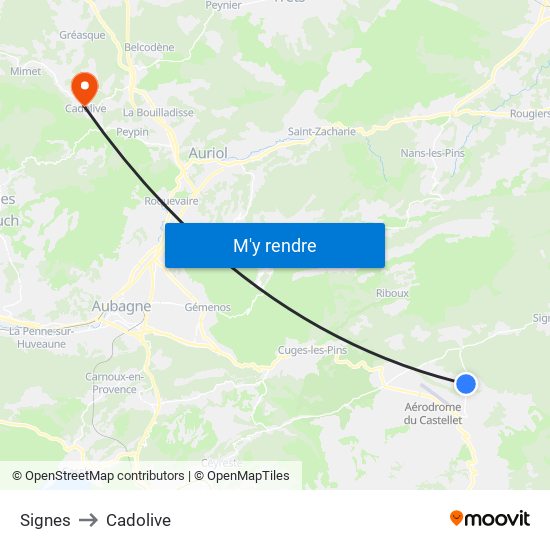 Signes to Cadolive map