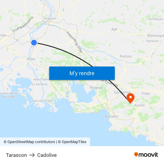 Tarascon to Cadolive map