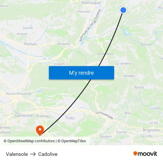Valensole to Cadolive map