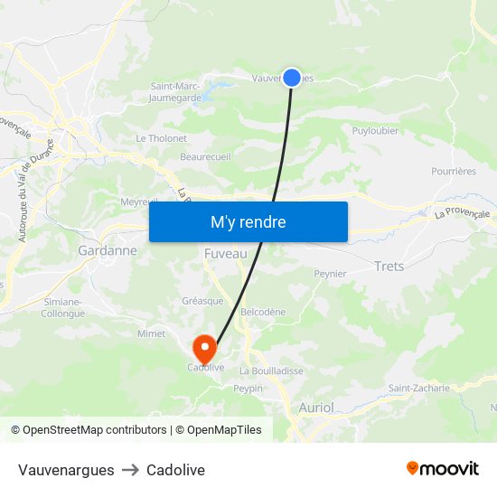 Vauvenargues to Cadolive map