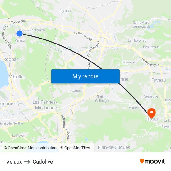 Velaux to Cadolive map