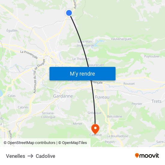 Venelles to Cadolive map