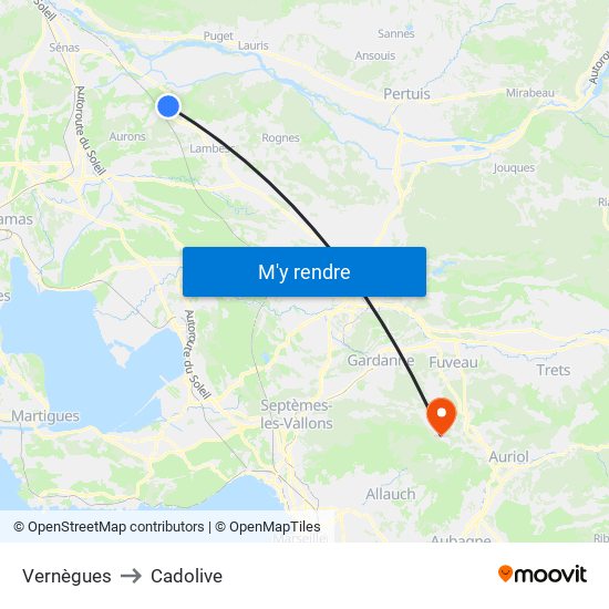 Vernègues to Cadolive map