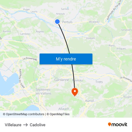Villelaure to Cadolive map