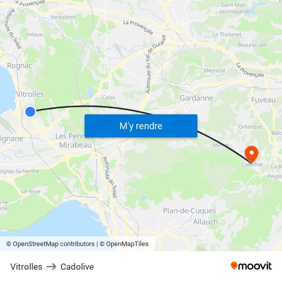 Vitrolles to Cadolive map