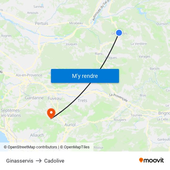 Ginasservis to Cadolive map
